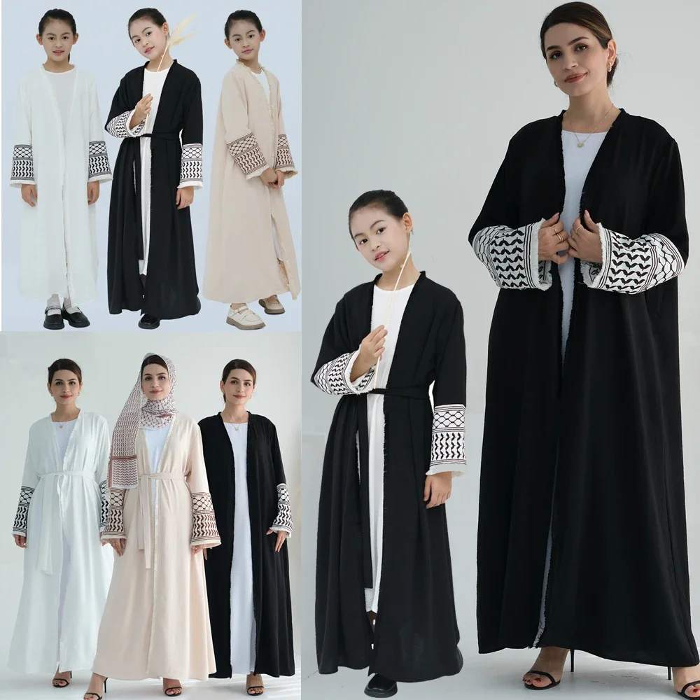 

Embroidery Open Abaya for Women Kids Girls Tassel Kimono Cardigan Muslim Dress Dubai Turkey Kaftan Saudi Arabic Robe Jalabiya