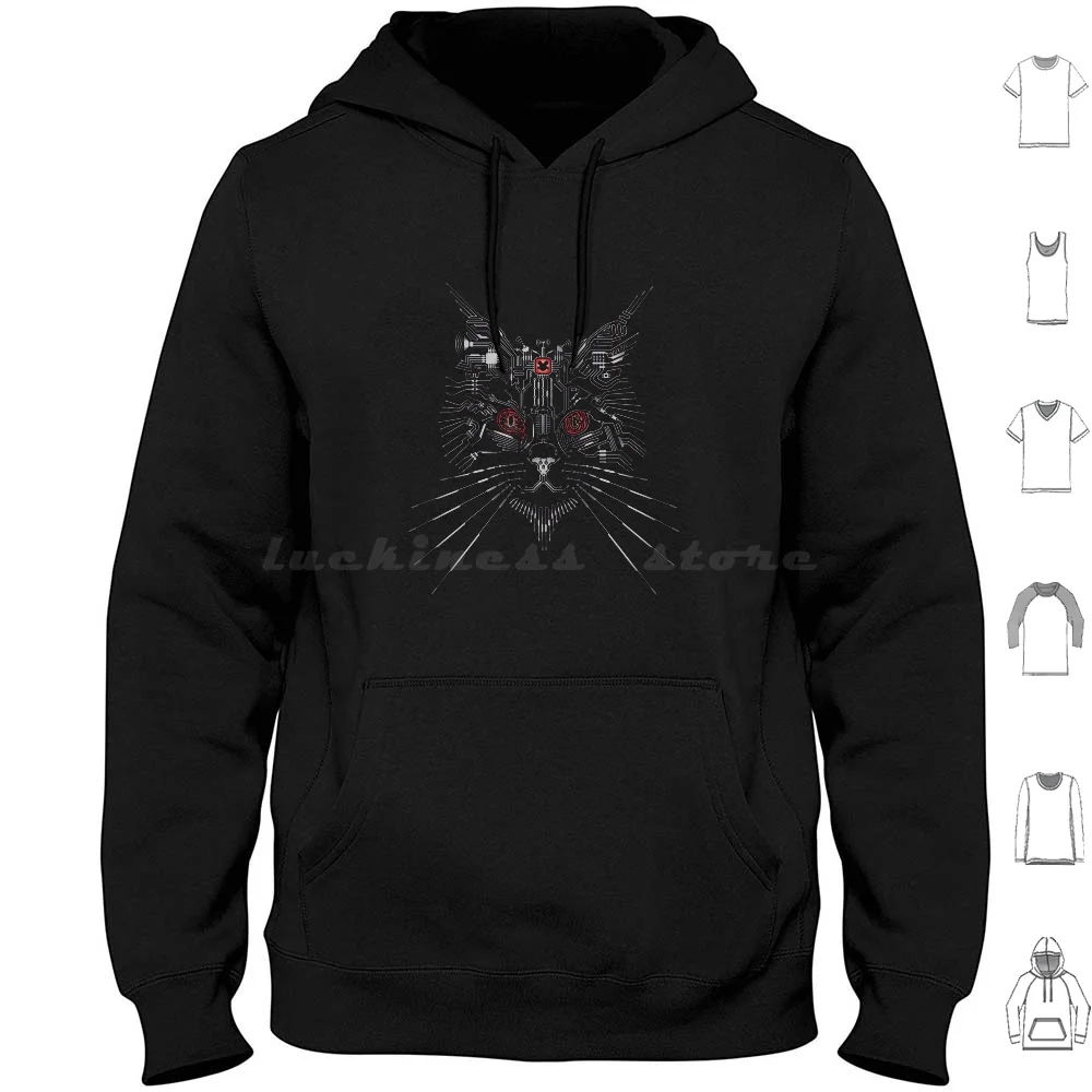 Cyber Hacker Cat Hoodies Long Sleeve Cyber Hacker Cat Feline Hunter Hunt Hunted Mouse Mice Field Nature Wild