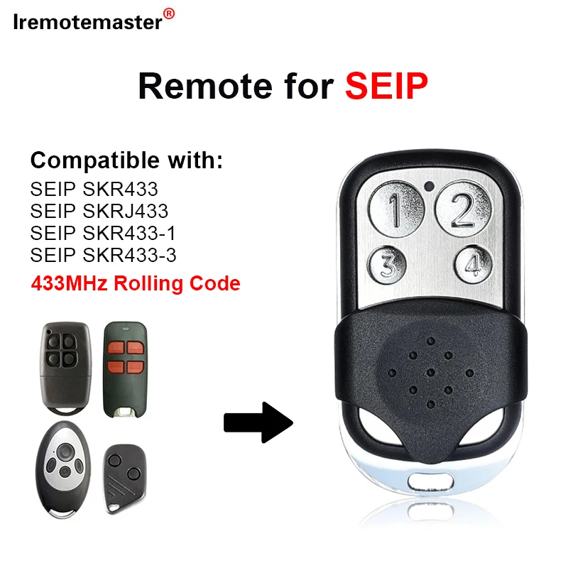 Compatible with SEIP SKR 433-1 433-3 SKRJ433 Garage Door Remote Control  433.92MHz Rolling Code