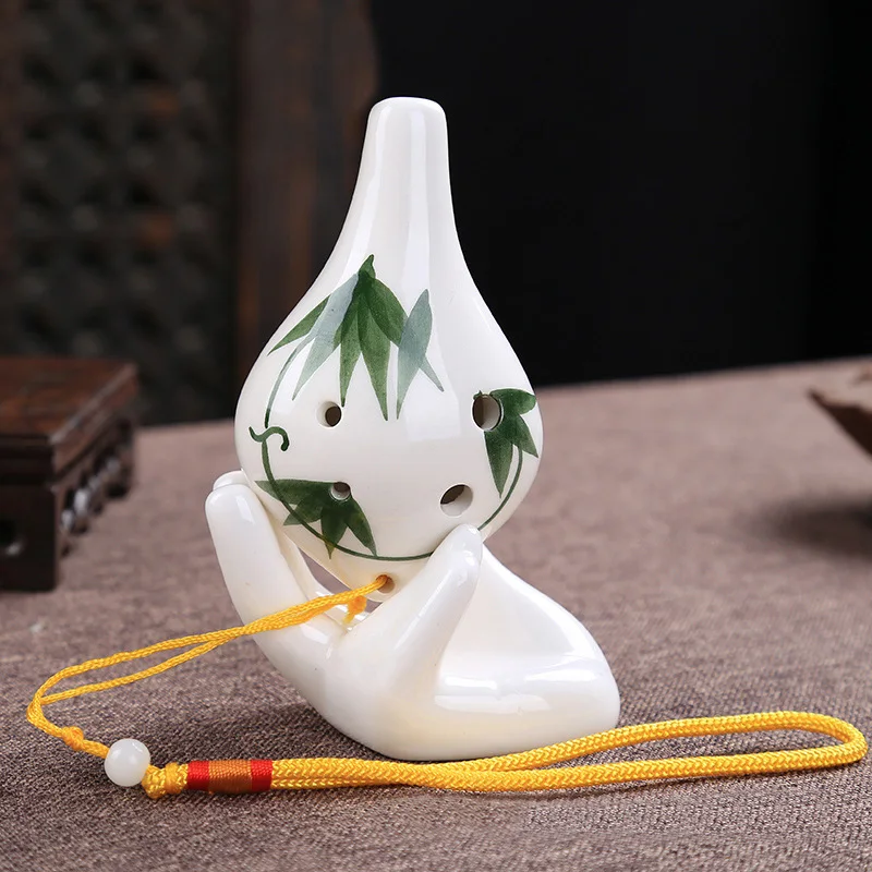 Professional 6Hole Ocarina Ceramic Alto C Key Flute Musical Instrument with Buddha's Hand Accessories for Beginners Teaching Toy