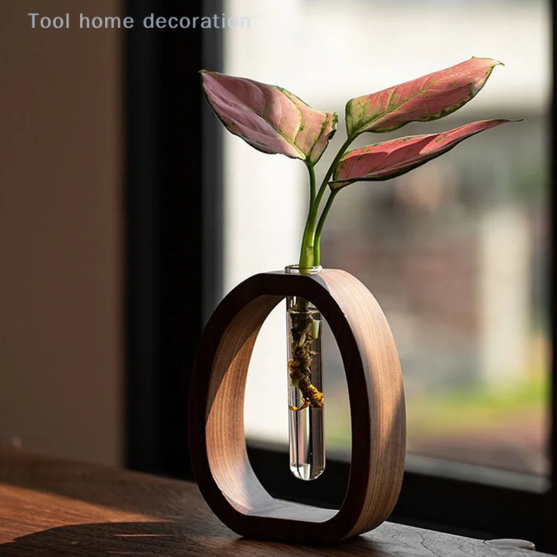 Walnut Solid Wood Flower Utensil Creative Flower Arrangement Simple Glass Plant Flower Insert Mini Water-grown Vase