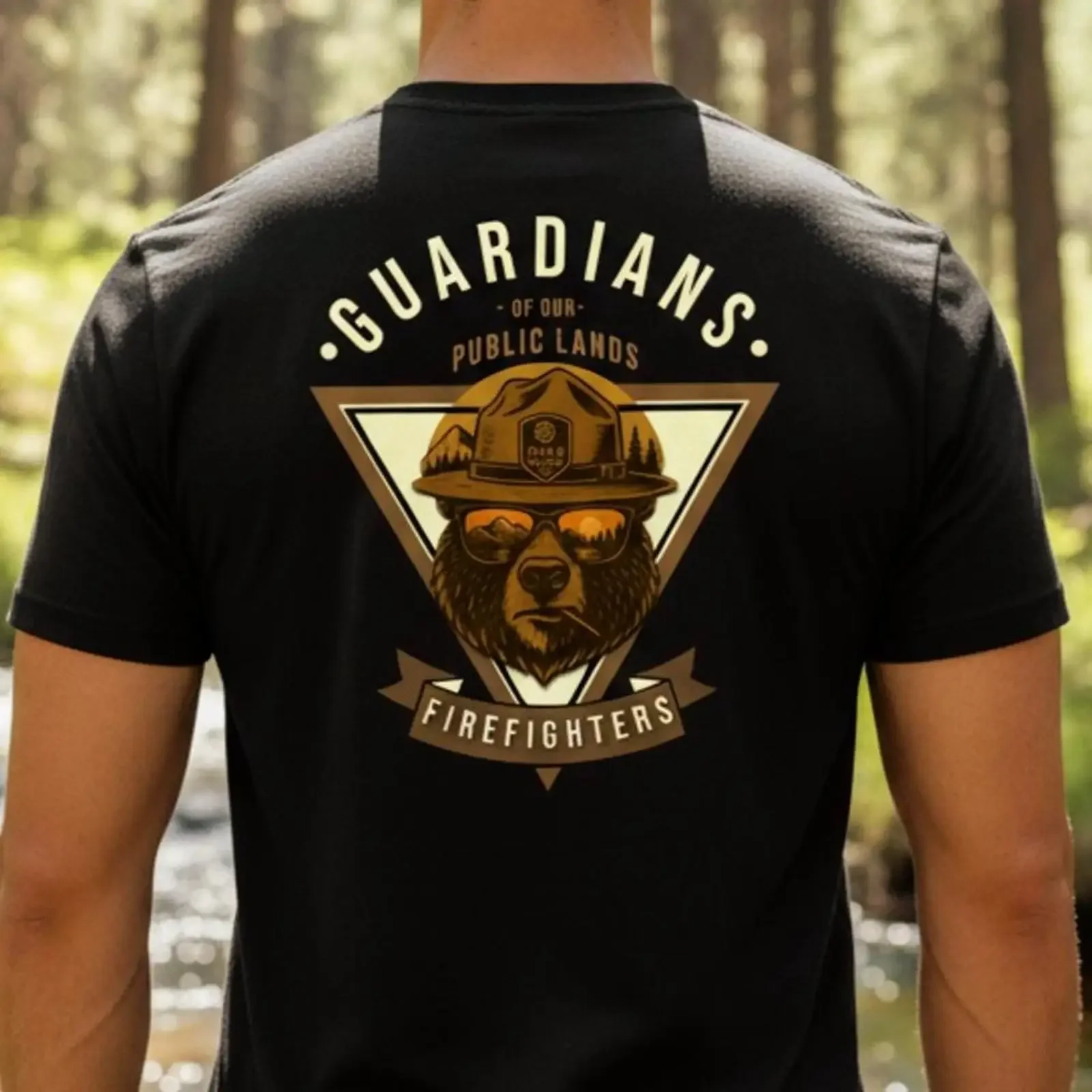 Firefighter T Shirt for Men Wildland with Bear Birthday Him Public Lands Fire Crew Apparel vintage Washed Top For Everyday Wear