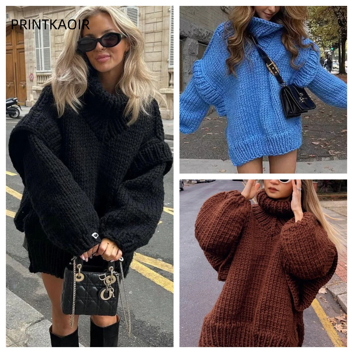 

Winter Thick European Loose Turtleneck Sweater Knitwear Pullover Women's Fluffy Long Sleeved Streetwear Pullover