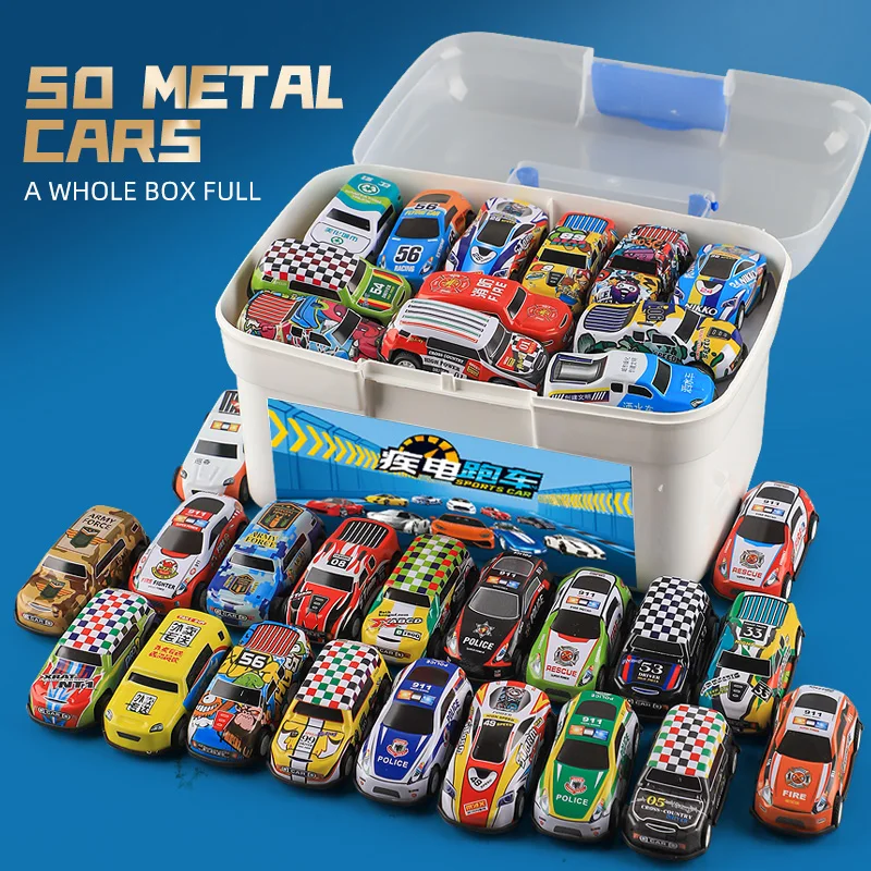 50pcs Mini Car Model Toy Pull Back Car Toys Set with Box Kids Inertia Cars Boy Diecasts Toy Car for Children Boys Gifts