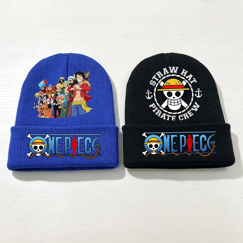 One Piece Anime Knitted Hat Winter Thermal Beanie Boys Cartoon Luffy Zoro Children Cap Cool Fashion Keeping Warm Headgear Gifts