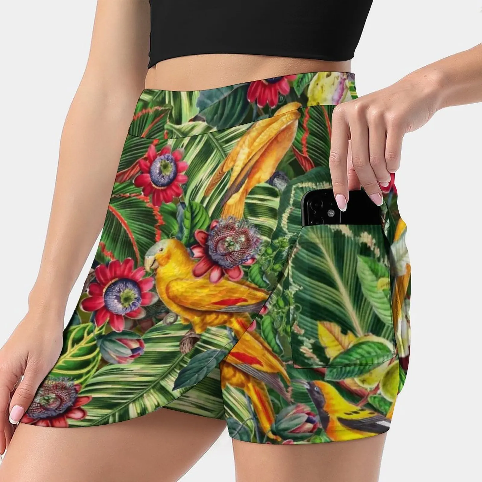 

Vintage Tropical Bird Jungle Garden Women's skirt With Hide Pocket Tennis Skirt Golf Skirts Badminton Skirts Running skirts