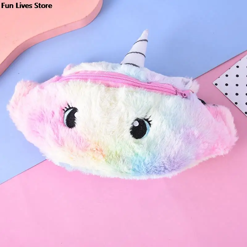 Riñonera de felpa de unicornio para niños, bolso de cintura con cinturón de animales, bolsa de teléfono de piel sintética de invierno, Mini monedero