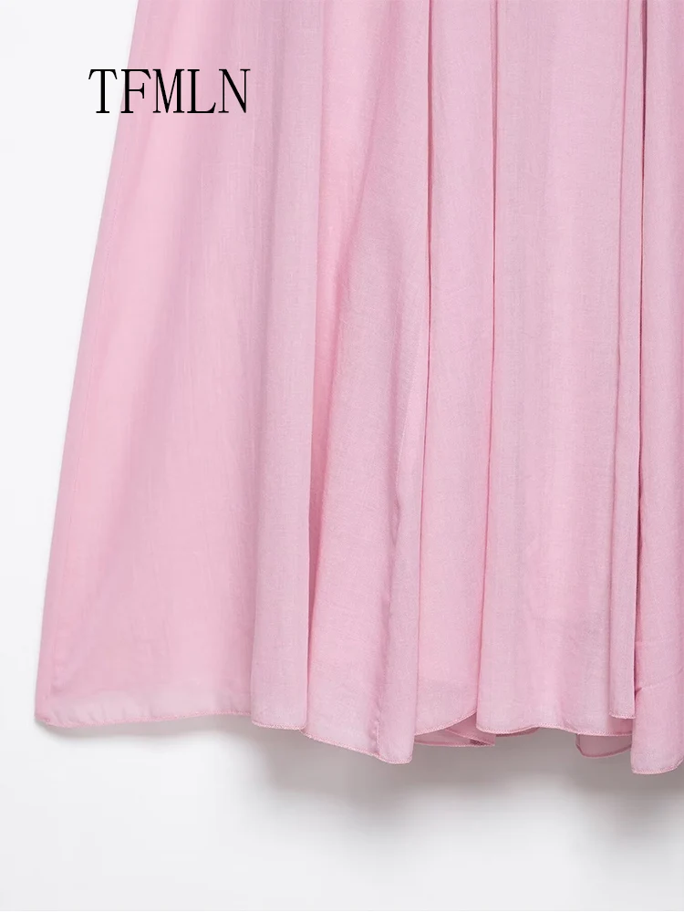 TFMLN 2025 Zomer Vrouwen Roze Geplooide Rokken Mode Causale Maat Rits Plooien A-lijn High Street Rokken Zoete Dames Party Rok