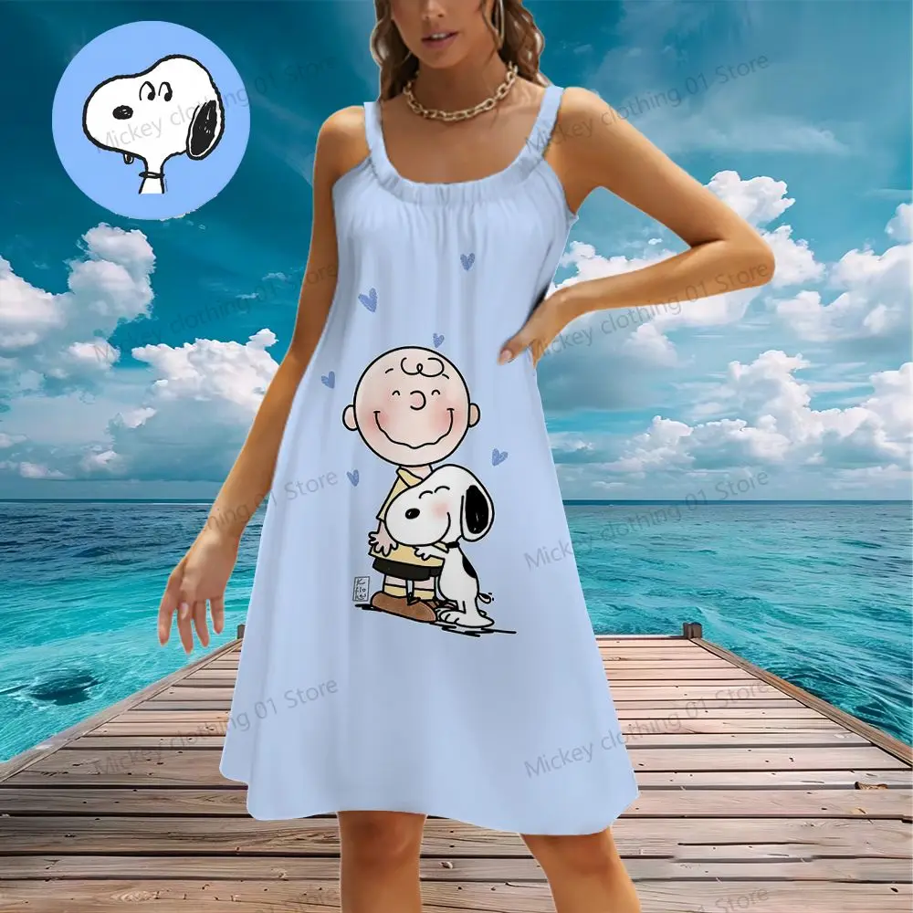 Vestido playero de Snoopy para mujer, ropa juvenil de Anime, bohemio, Sanrio, elegante, S-3XL, 2024