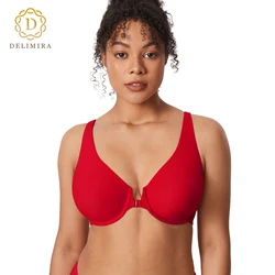 DELIMIRA Women's Front Closure Bras Seamless Plus Size Plunge Underwire Unlined Comfortable Bra C D DD E F