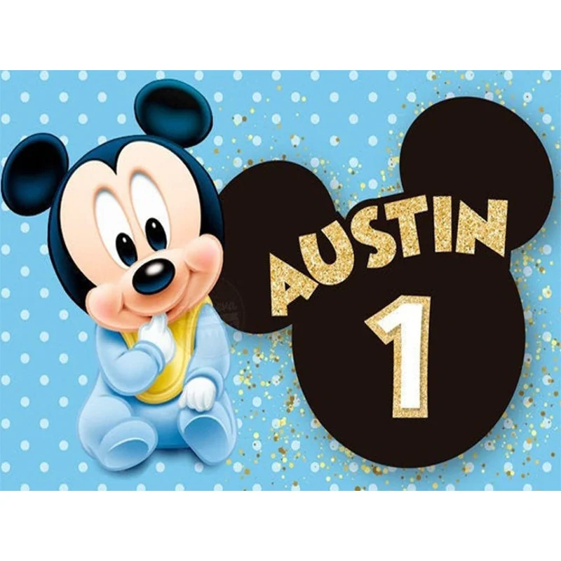 Disney Blue Mickey Mouse Backdrop Party Supplies Photography Backdrop 1st Birthday Background Princess Girls Boys Decoration