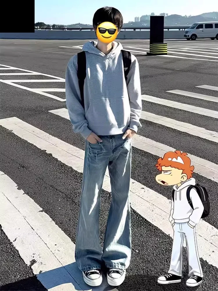 

Мужские джинсы American Sle Fce с начесом, удлиненные, прямые, с расклешенным низом, повседневные, для молодежи, увеличенной длины, в стиле Cleanfit