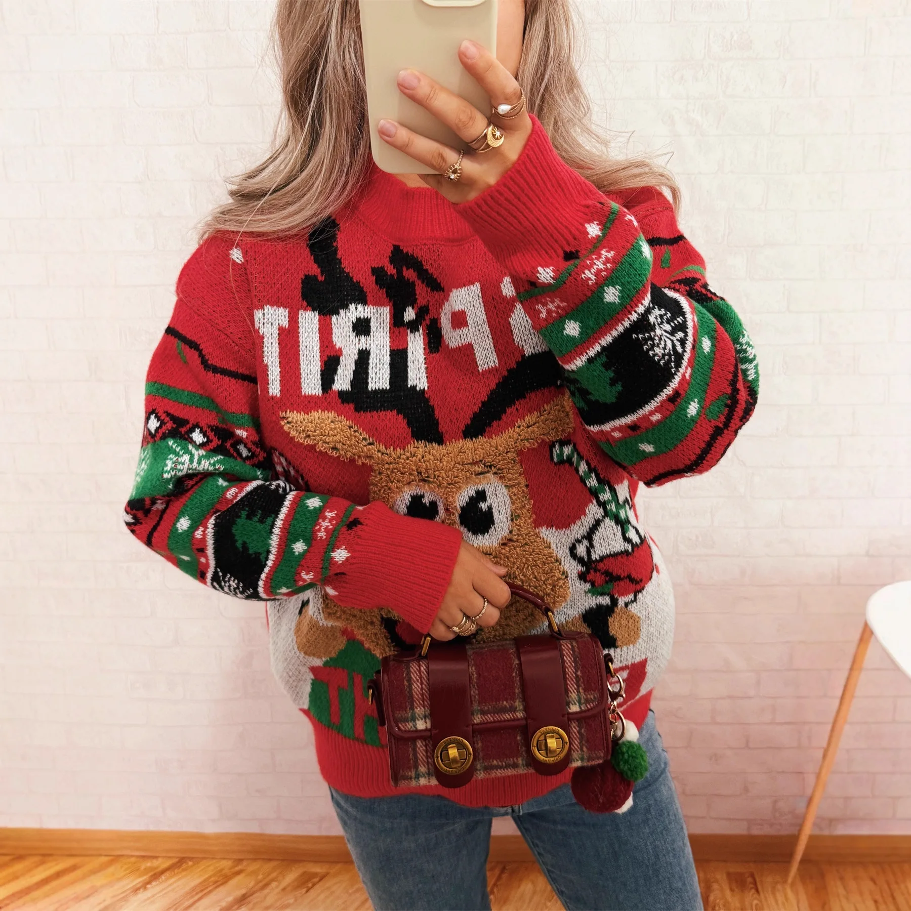 

Women's Elk Jacquard Knitted Sweater Fashion Christmas Style Long Sleeve O Neck Pullover Sweaters Female Autumn Winter New 2025