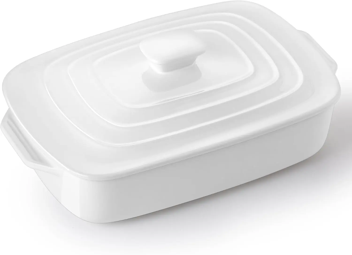 

4 Quart White Ceramic Casserole Dish with Lid, Rectangular Baking Pan for Oven, Perfect for Lasagna and Serving