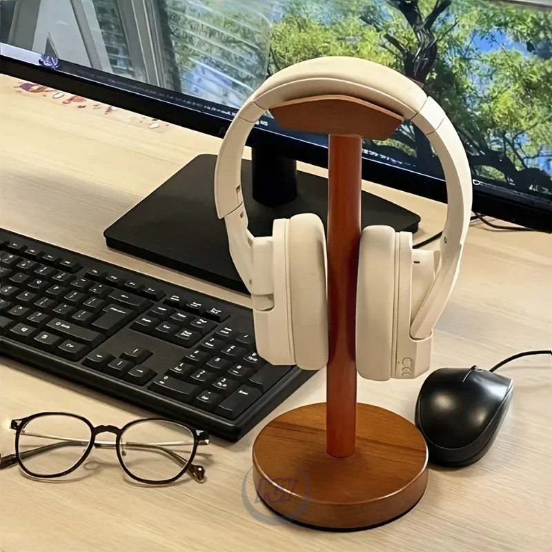 

PGY Wooden Headphone Stand Ergonomic Desk Organizer for Headset Display Storage Rack Home Office Gaming Setup Headphone Holders