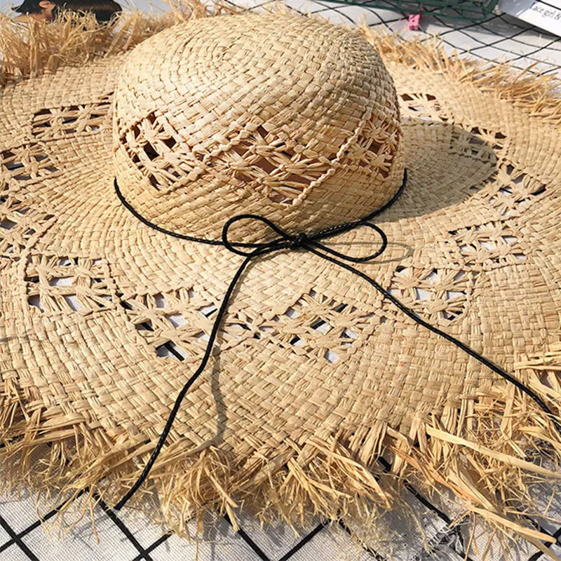 New Summer Straw Hat Hollow Woman Beach Sun Hat Female Big Eaves Casual Solid Color Hair Edge Rafi Straw Hat