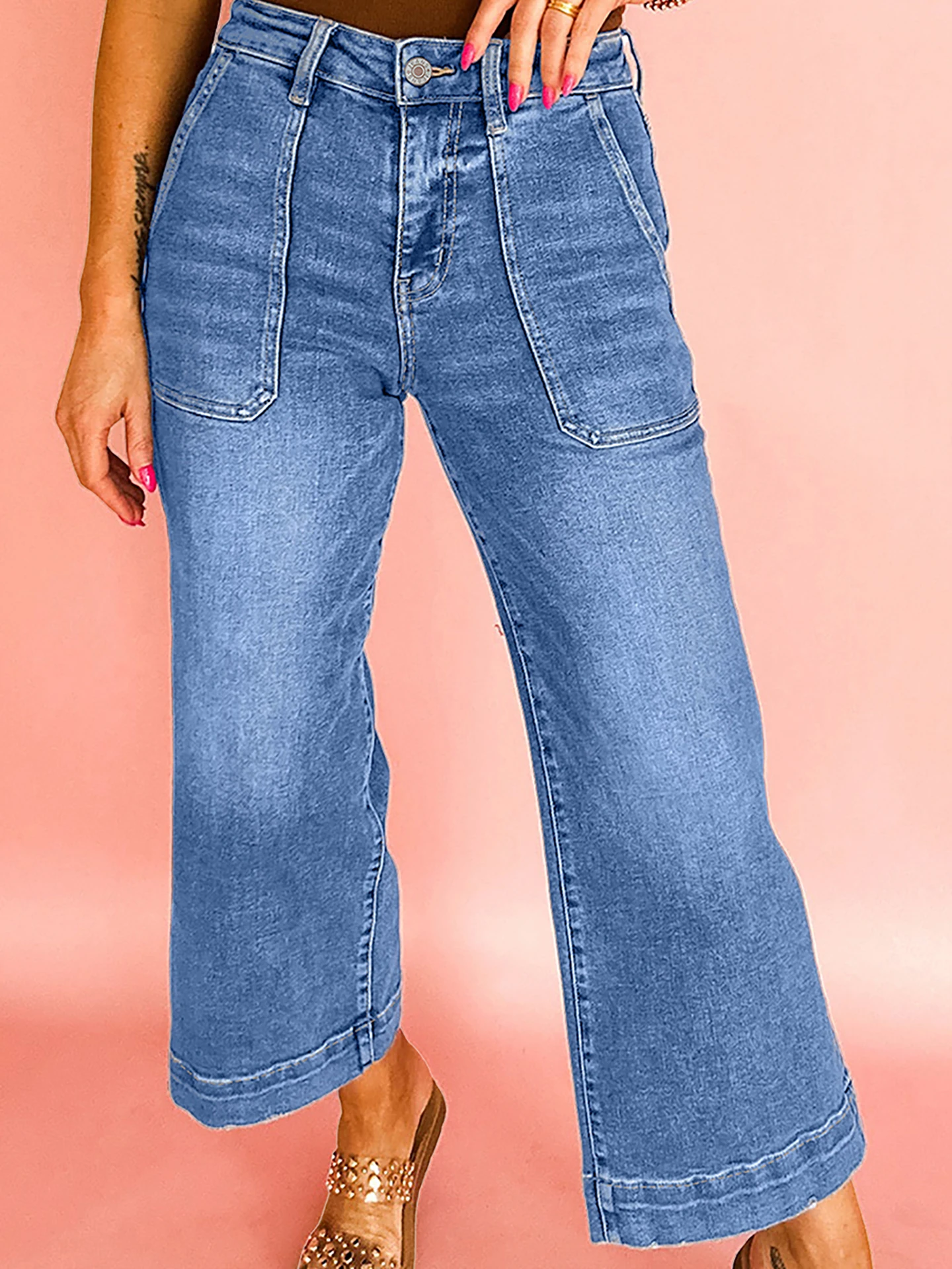Nine pantalones vaqueros Retro de cintura alta y pierna ancha para mujer, corte holgado de algodón, corte recto, uso diario, marca china no deformable