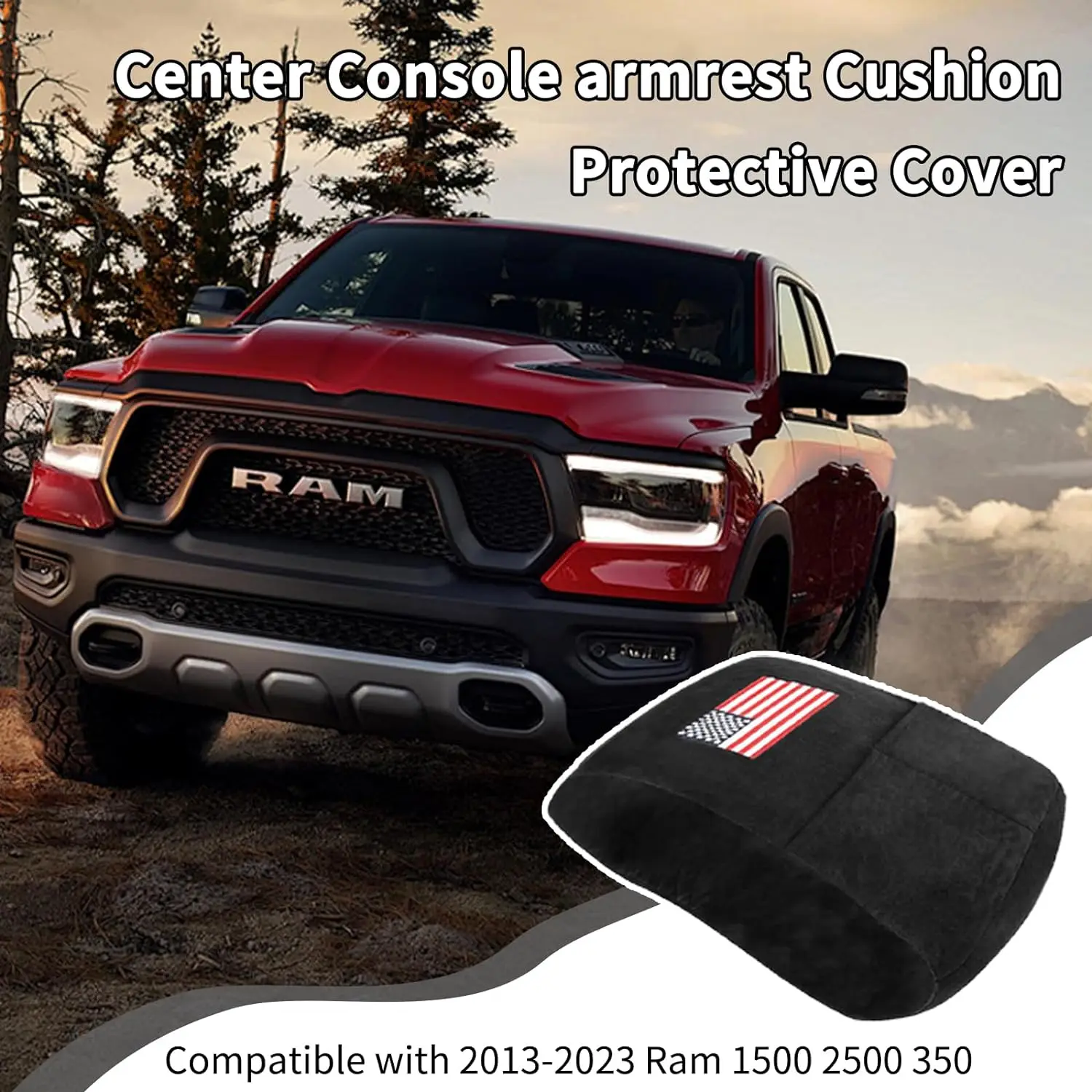 Center Console armrest Cushion Protective Cover with Pocket Compatible with 2013-2023 Dodge Ram 1500 2500 3500 Accessories