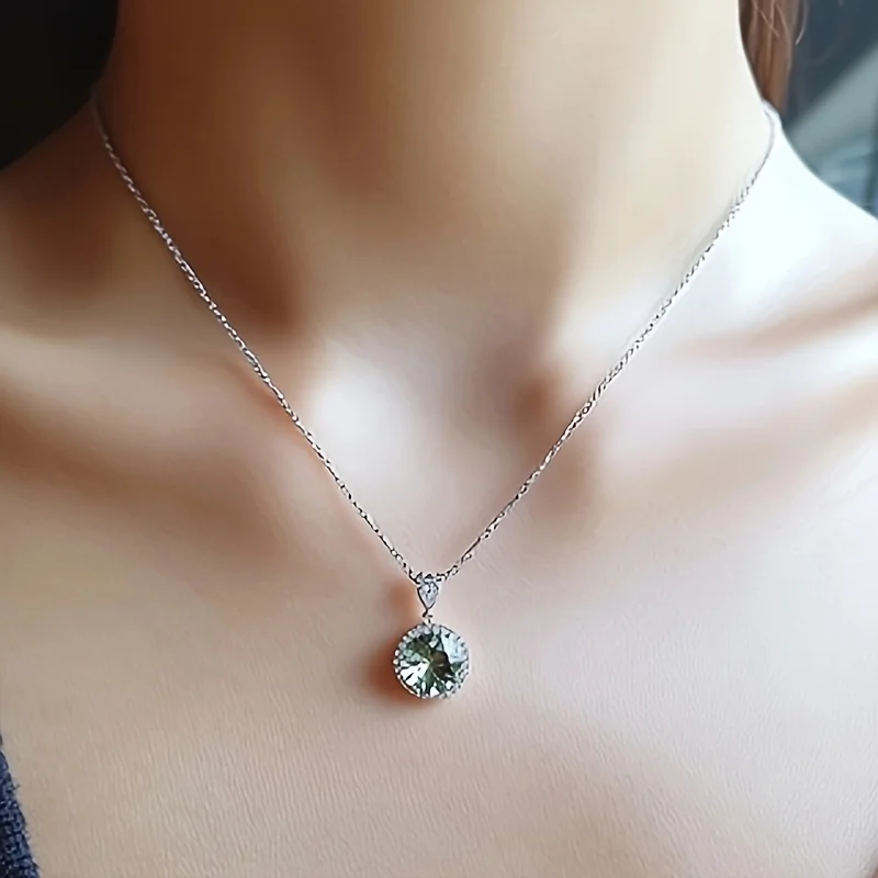 

SGARIT Fashion Gemstone Jewelry 925 Silver Earrings Green Amethyst Natural Crystal Round Pendant Necklace