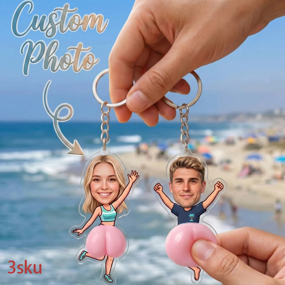 1pc Custom Photo Squishy Butt  Acrylic Keychain，Personalized Stress Relief Keychain for Kids & Adults