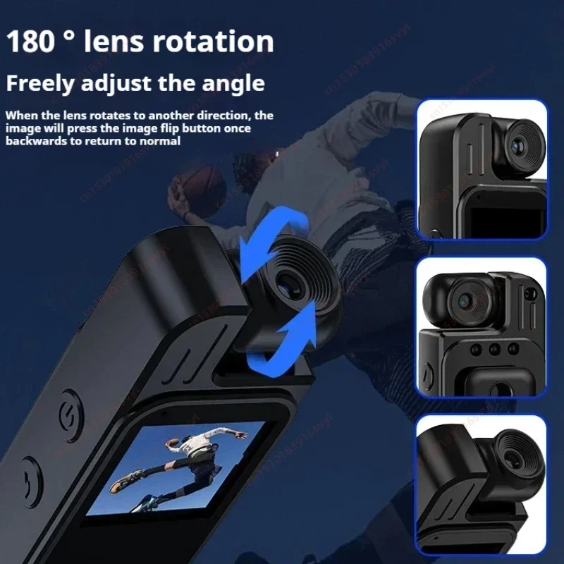 المحمولة 2K HD كاميرا الحركة الرياضية الصغيرة مشبك خلفي للرؤية الليلية عمل كام 180 تدوير لين السفر دراجة سائق مسجل فيديو #4
