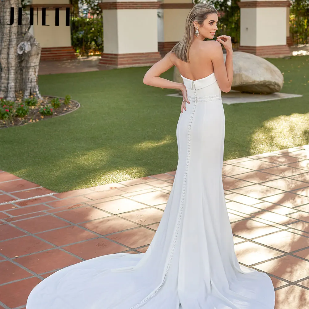 JEHETH Strapless Mermaid Satin Wedding Dresses Backless Sleeveless Bride Gowns Back Buttons Custom Made vestidos para mujer 2024