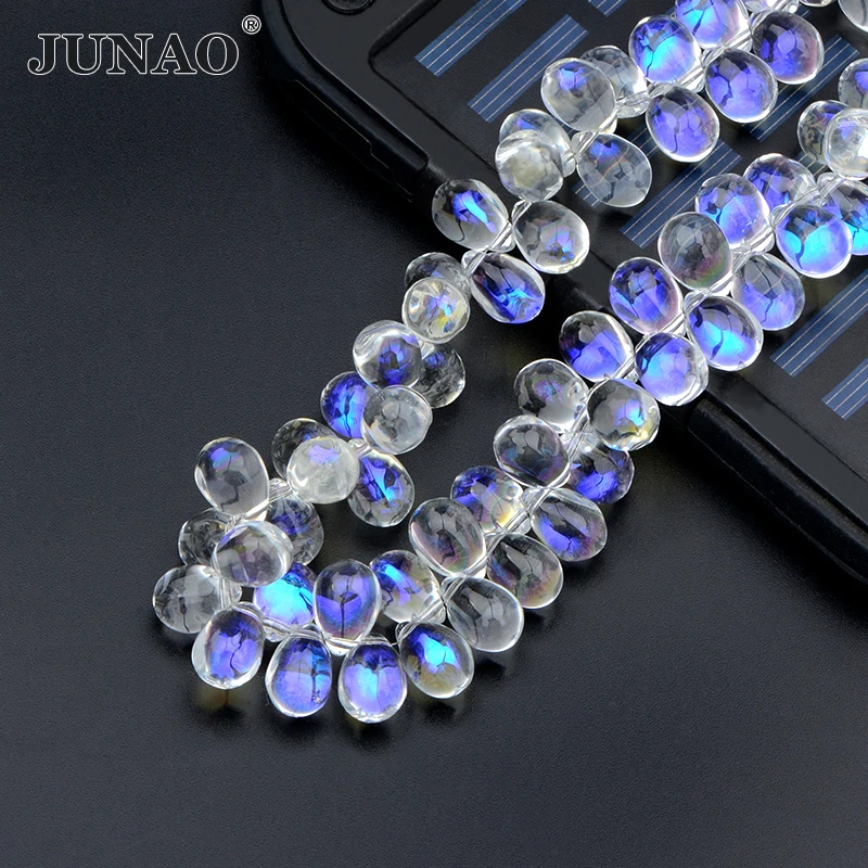 JUNAO 10x14mm Transparent AB Crystal Glass Rhinestones Beads Sewing Pendant Crystal Strass For DIY Bracelets Necklaces Dress