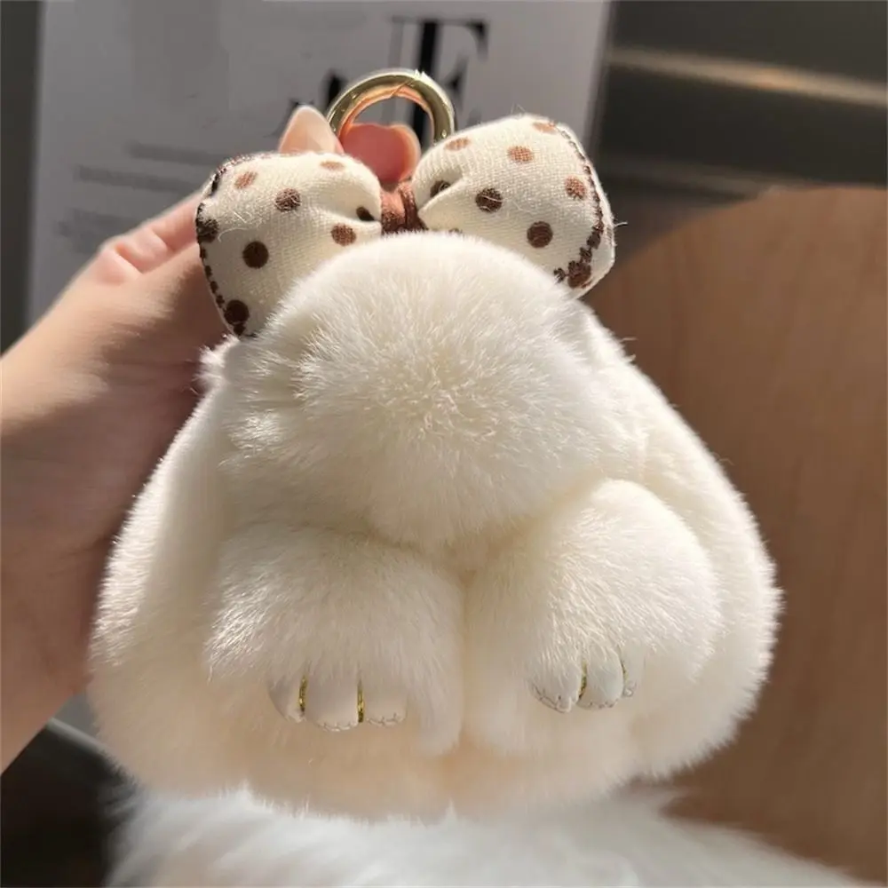 Fashion Hair Bow Rabbit Fur Keychain Pompoms Cute Fluffy Bunny Keychain Bag Charm Keyholder Rabbit Key Ring Couple Pendant