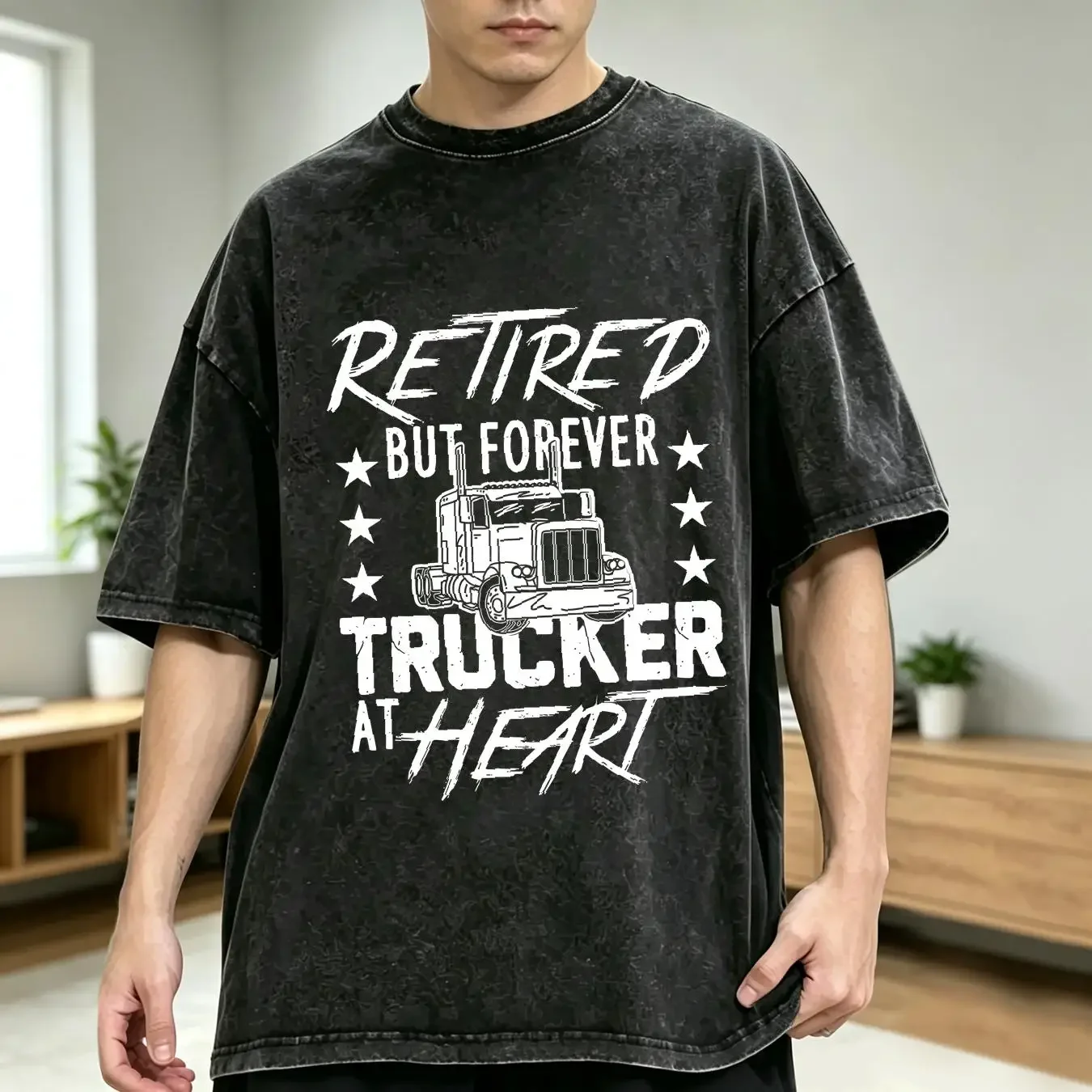 washed T Shirt Truck Driver Retired Towing Trucker vintage Washed fashion Comfortable Breathable Casual Top For Everyday Wear