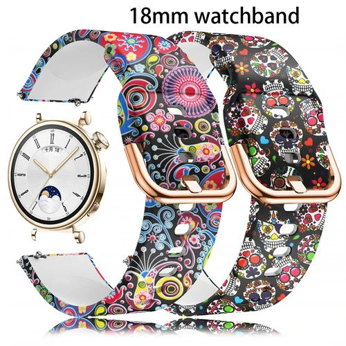 Correa de silicona de 18mm para huawei watch GT 4-5 41mm pulsera deportiva de silicona estampada para mujeres para bandas Garmin Vivoactive 4S/Venu 2s