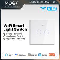 MOES Tuya WiFi Smart Light Switch Glass Touch Neutral Wire Optional Support RF433 Timing Function Works With Alexa Google Home