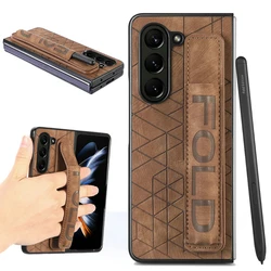 Wrist Strap Pen Slot Leather Case for Samsung Galaxy Z Fold 7 5G 2025 Luxury Cover Phone Samsung Z Fold7 6 5 4 Back Panel Coque