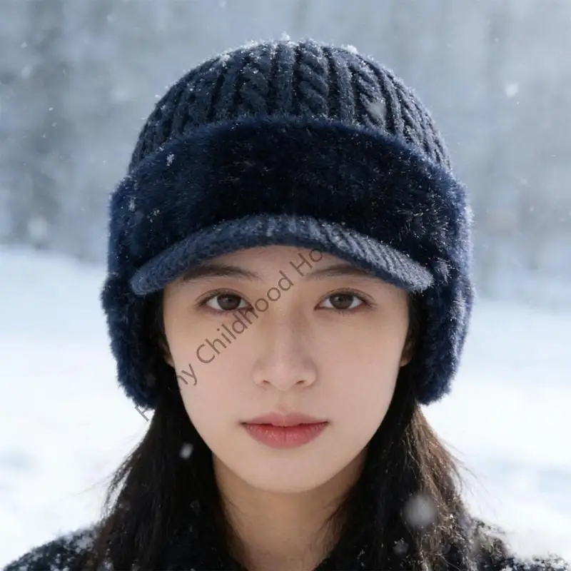 

D0LA Блокирующие вязаные шапки с ушками и шерстяными полями, теплая стильная бейсбольная куртка на меховой подкладке для мужчин