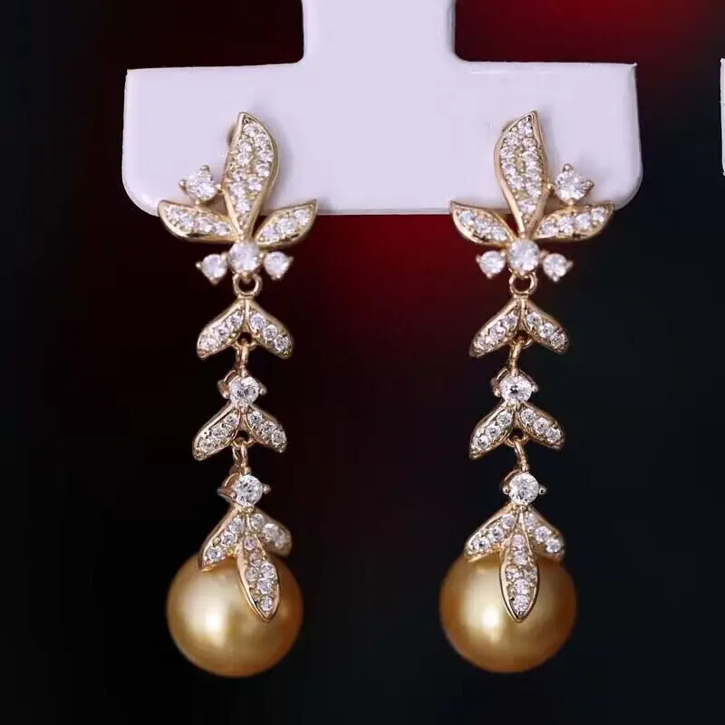 elegant 10-11mm south sea round gold pearl dangle earring 925s  925 sterling silver  pearl earrings  silver 925 jewelry