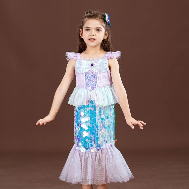 2023 New Little Mermaid Princess Dress 3 10 Year Old Sequin Lace Beach Strap Dress Children s Halloween Performance Dress