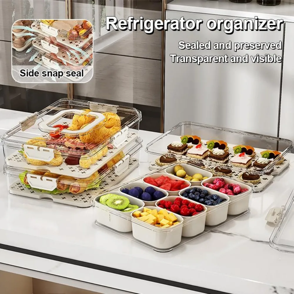 

Transparent Refrigerator Food Container Sealed Stackable Egg Box Locking Lid with Compartment Fresh-keeping Box Fridge Organizer