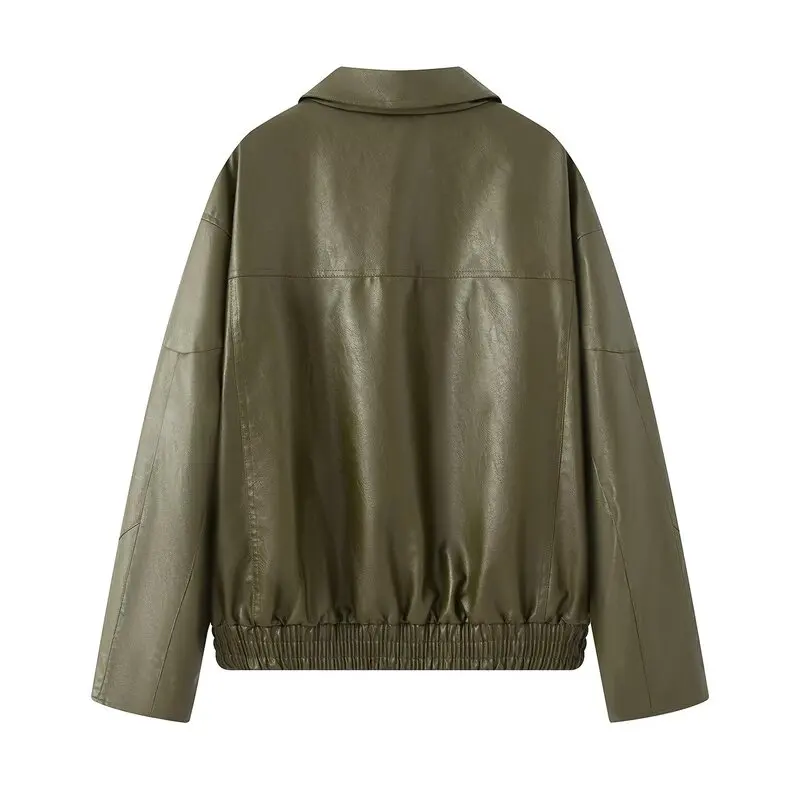 Retro Sle losse casual leren Jaet dames faionable veelzijdige herfst nieuwe collectie lange Sve jas met ritssluiting