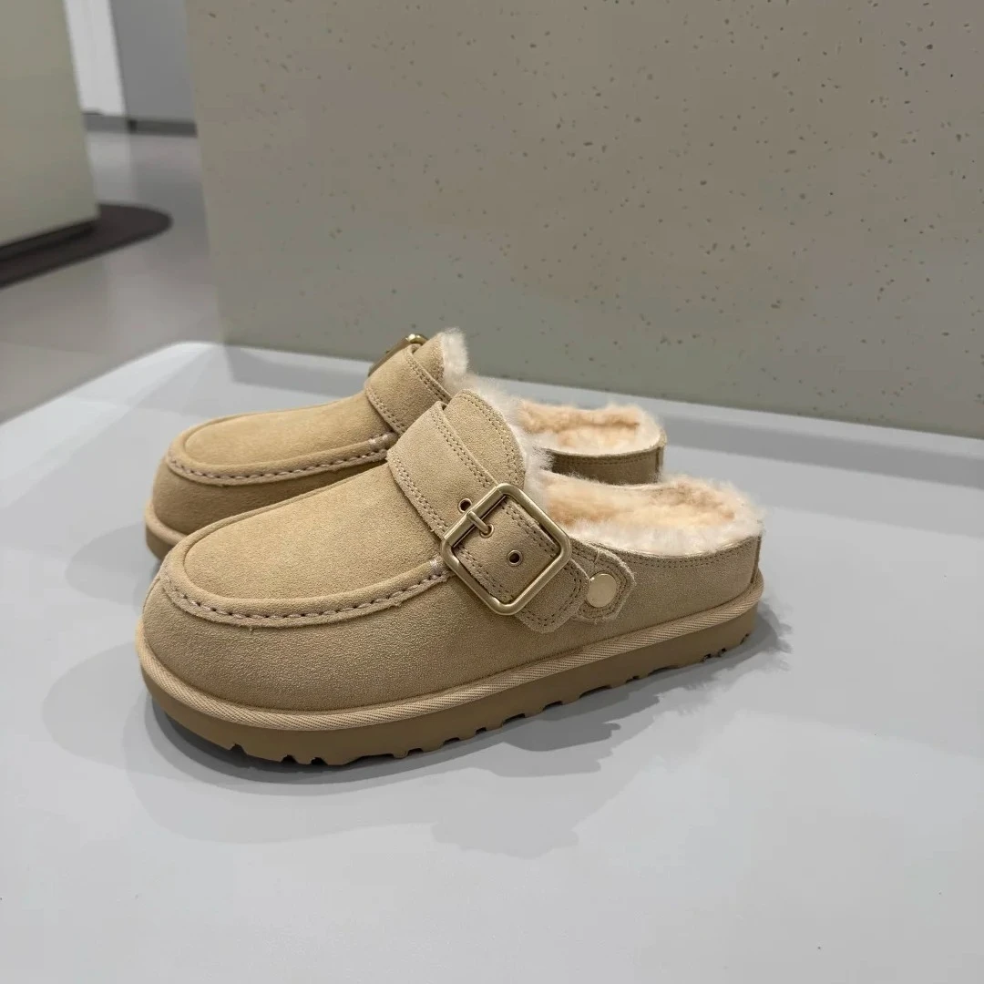 2026 Winter New Outdoor Leisure Walking Round-headed Slippers Women's Plus Size Plus Velvet Warm Thick-soled Cotton Slippers