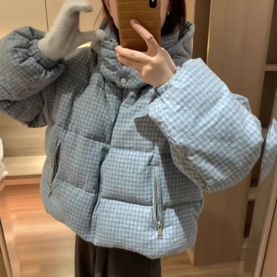 

Plaid Hooded Short Down Cotton Clothes Winter 2025 New Fashion High Design Sense