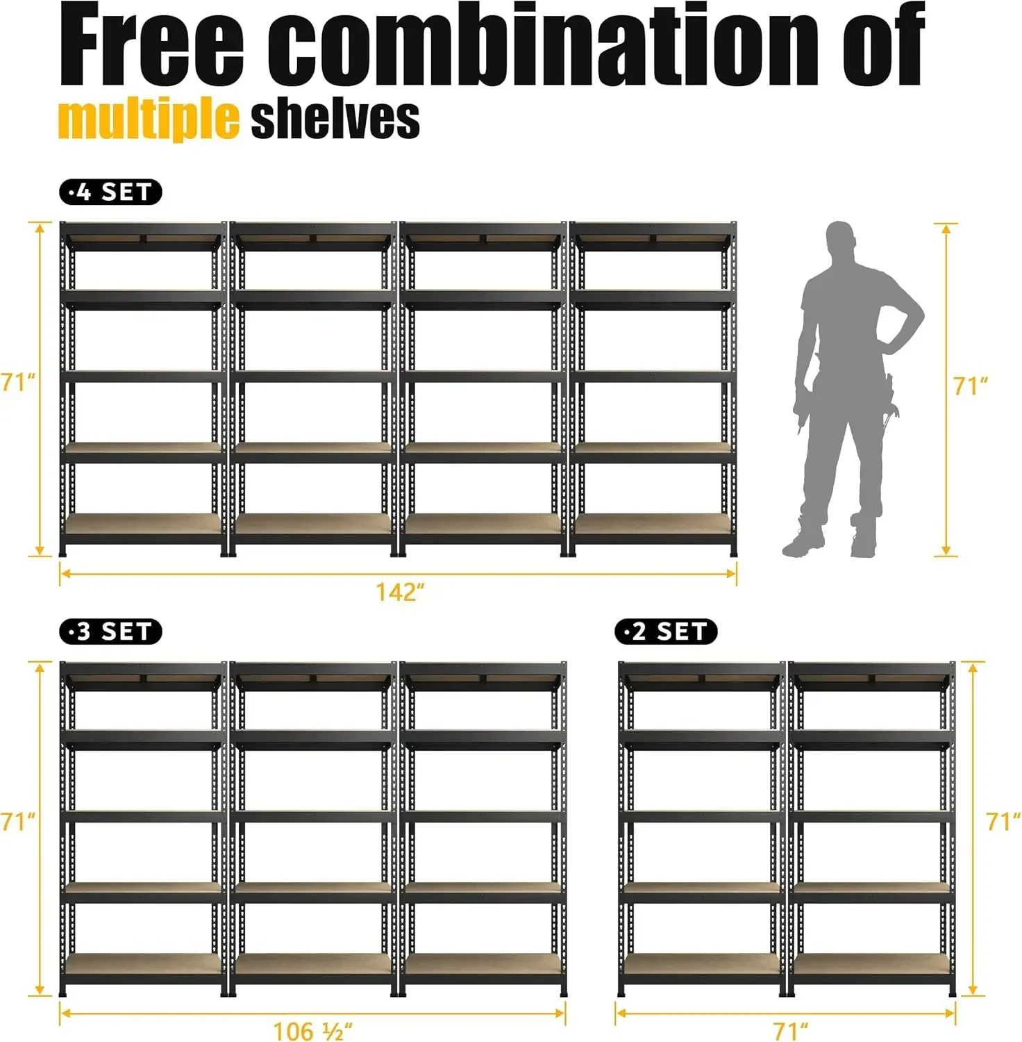 

Бесплатная доставка, горячее предложение! Стеллажи для хранения, 5 секций, 5-ярусные, регулируемые, для гаража, сверхпрочные металлические универсальные стеллажи