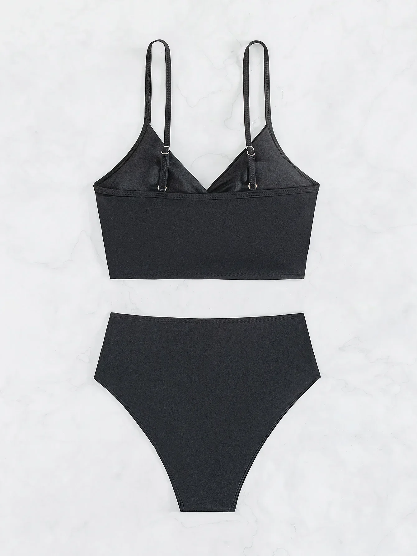 Sexy Bikini mit hoher Taille Sommer Frauen Strand Bikini 2-teiliger Badeanzug Badeanzug rücken freie Bade bekleidung schwarze Bade bekleidung mit V-Ausschnitt