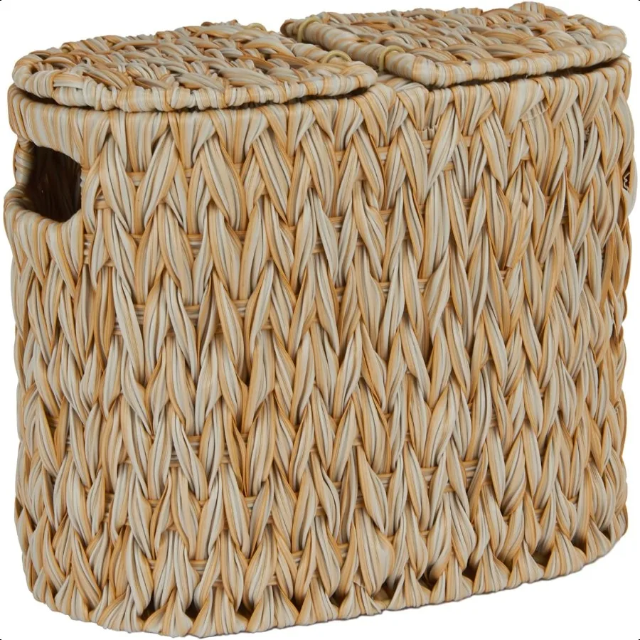 

Toilet Tissue Holder with Double Lid and Freestanding Design Waterproof Holds 4 Rolls Beige
