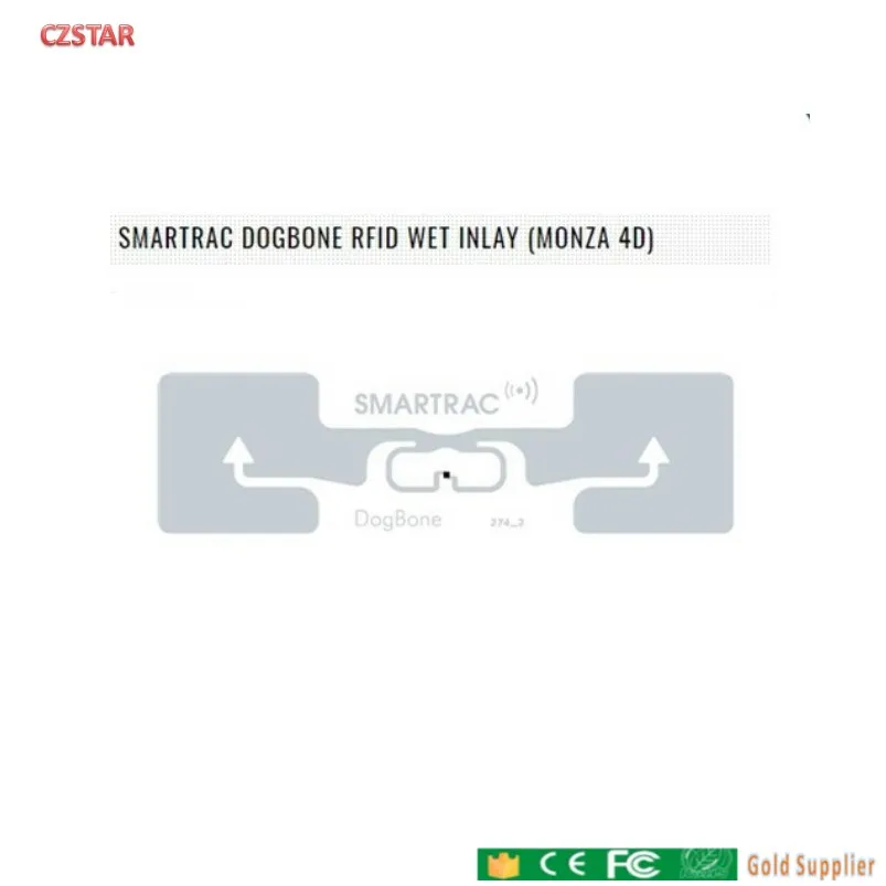 Czstar-etiqueta adhesiva de largo alcance, accesorio de excelente rendimiento, Smartrac DogBone, RFID, uhf, M750, Impinj R6, con incrustaciones