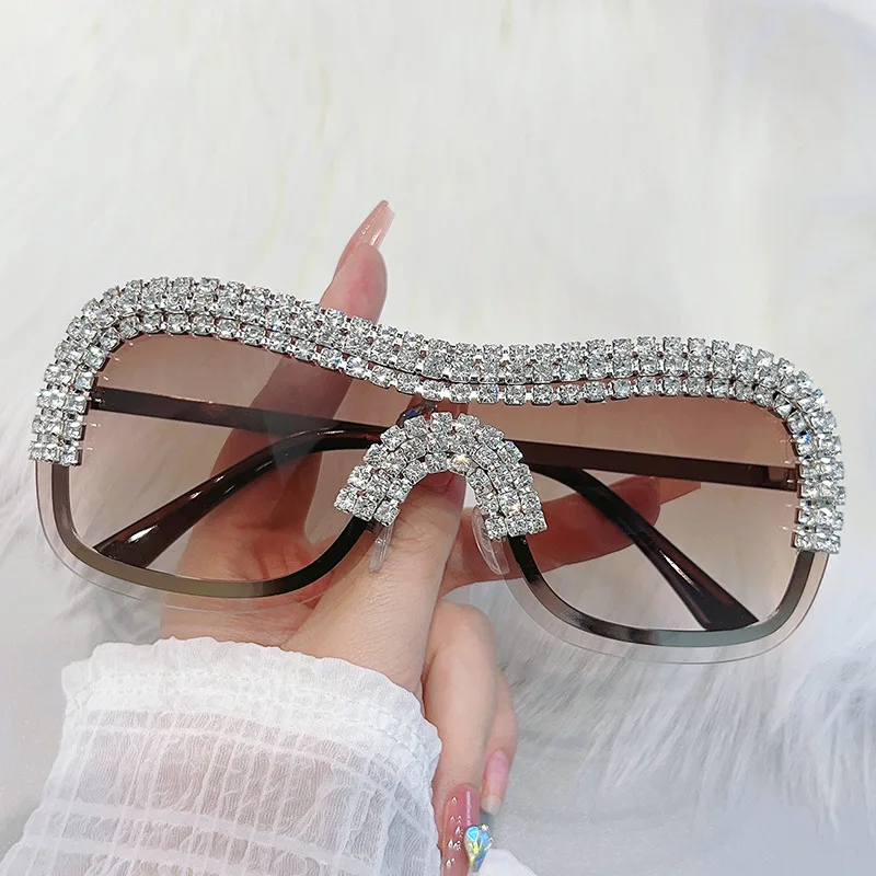 Y 2K Vintage Punk Diamant Randloze Zonnebril Vrouwen Zonnebril Merk Ontwerper Trend Luxe Kristal Strass Metalen Tinten
