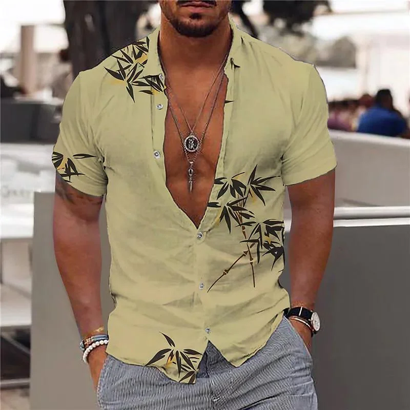 2024 Cotton Summer Shirts Men\'s Hawaiian Shirt Casual Fashion Street Short Sleeves Coconut Tree Beach Vacation Party Men\'s Shirt