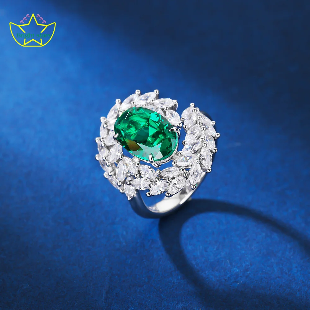 Explosive sterling silver ring Heavy wheat curve girth diamond design emerald ring set Zircon s925