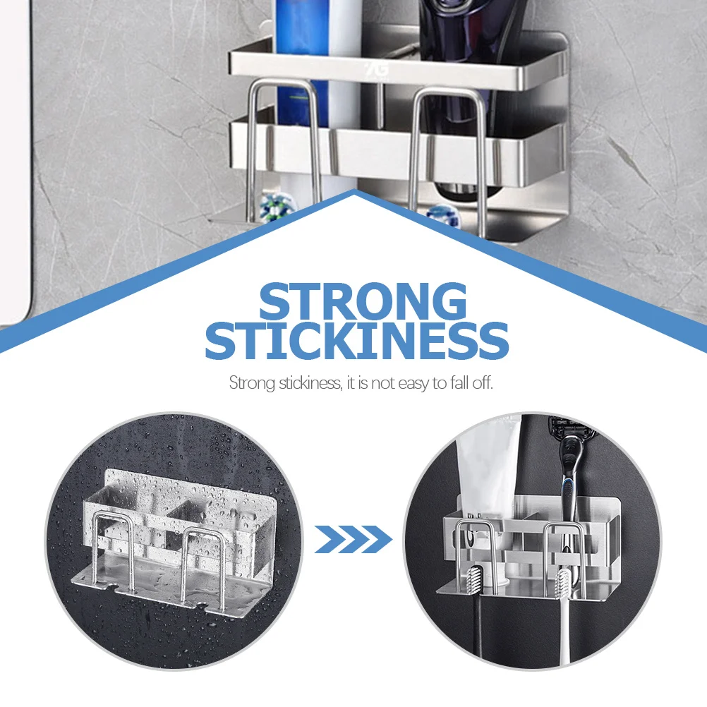 

Stainless-Steel Toothbrush Holder Bathroom Accessories Organizer Wall-Mounted Rack Compact Design Efficient Draining Gift Idea