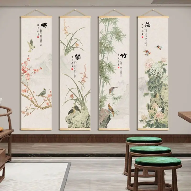

Chinese Style Flower Scroll Wall Painting Retro Living Room Decor Aesthetic Hanging Home Decorative Poster Wall Art Picture