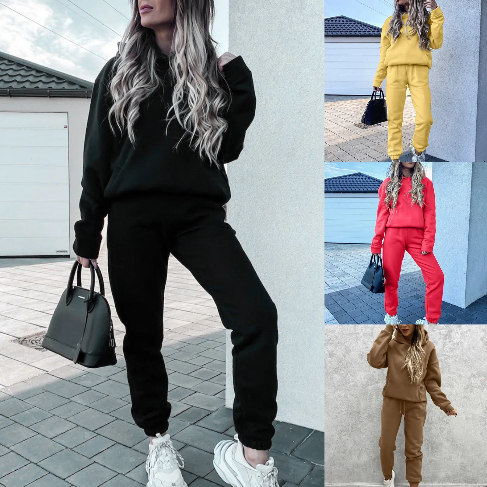 Autumn Active Sweatsuit Two 2 Piece Set for Women Fitness Outfit Pullover Hoodies +Jogger Pants Matching Tracksuit