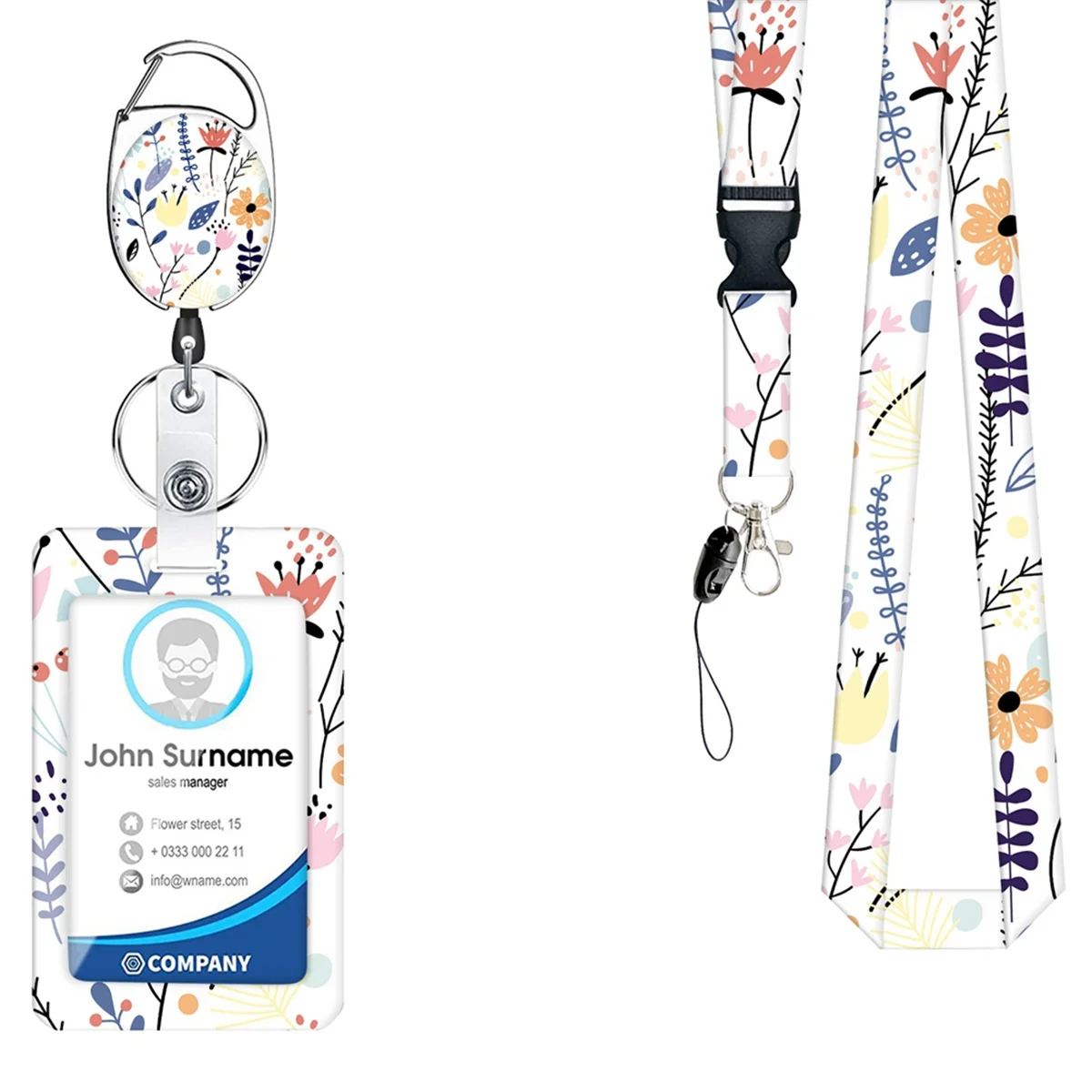 Hand-Sliding Push Cover ID Holder Butterfly Starry UV Digital Printing ID Card Holder Badge Reel Carabiner Reel Clip A